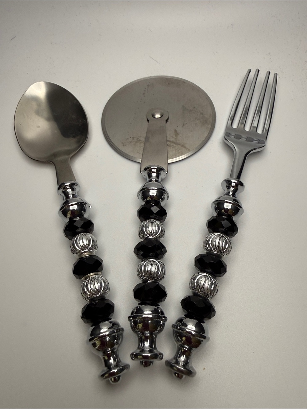 Beaded Stainless Steel Serving Set - Black